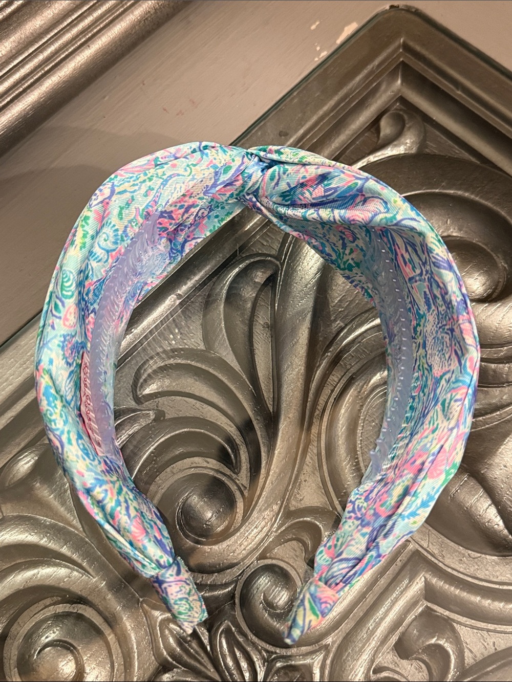 Lilly Pulitzer Combs Seashell Seahorse Print Turquoise Pink Knotted Headband